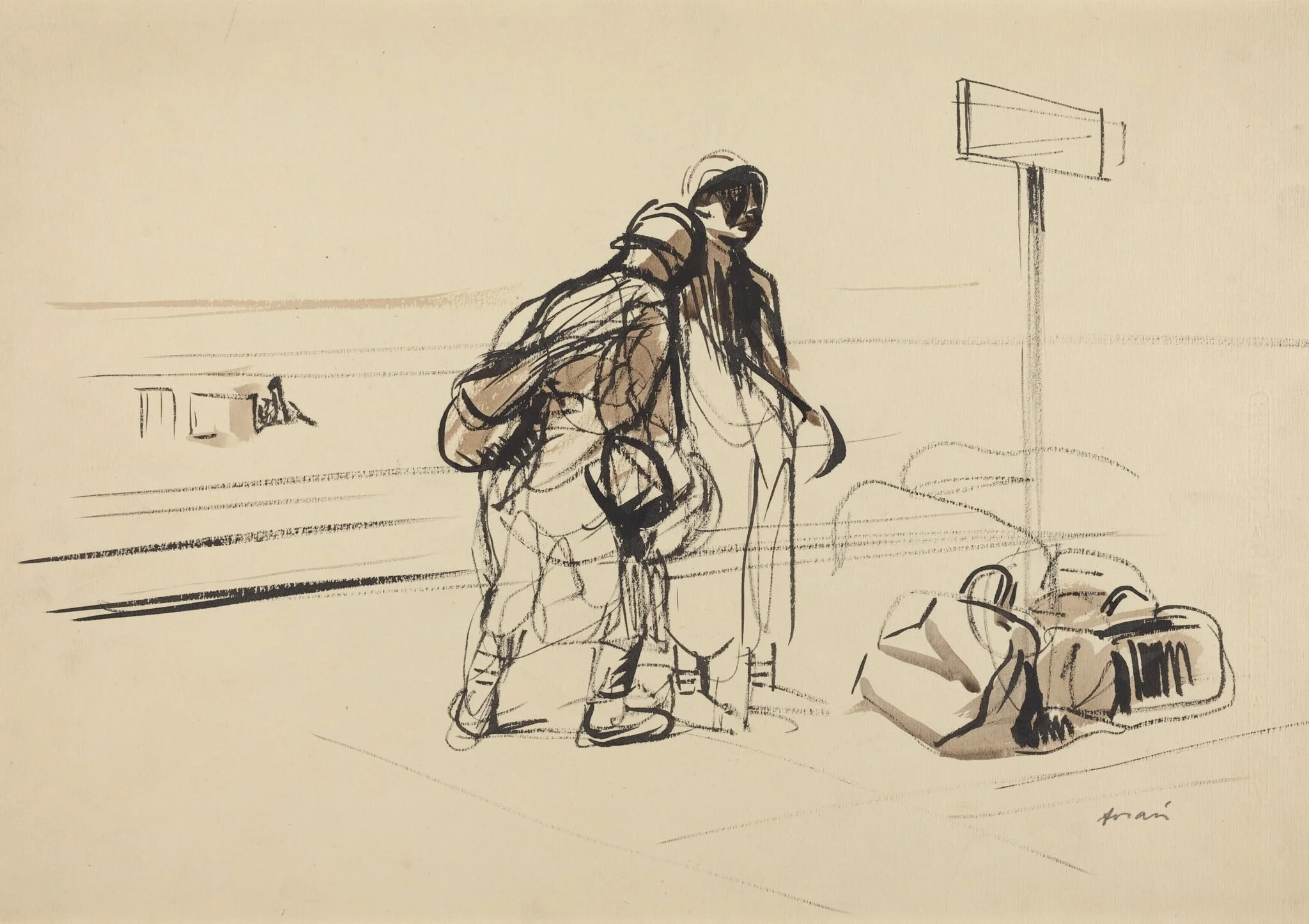 a) Two French Soldiers near a Notice Board (recto); b) Nursemaid and Children with Horse or Donkey (verso)