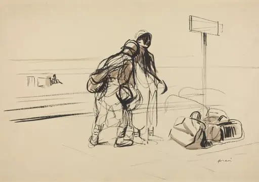 a) Two French Soldiers near a Notice Board (recto); b) Nursemaid and Children with Horse or Donkey (verso)