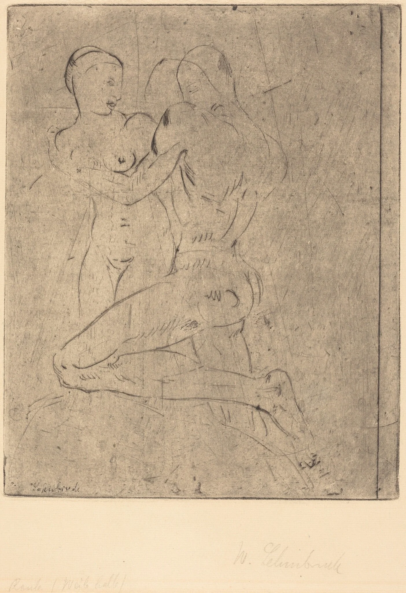 Rape II (Raub II, Weib halb), by Wilhelm Lehmbruck, ink, 1911