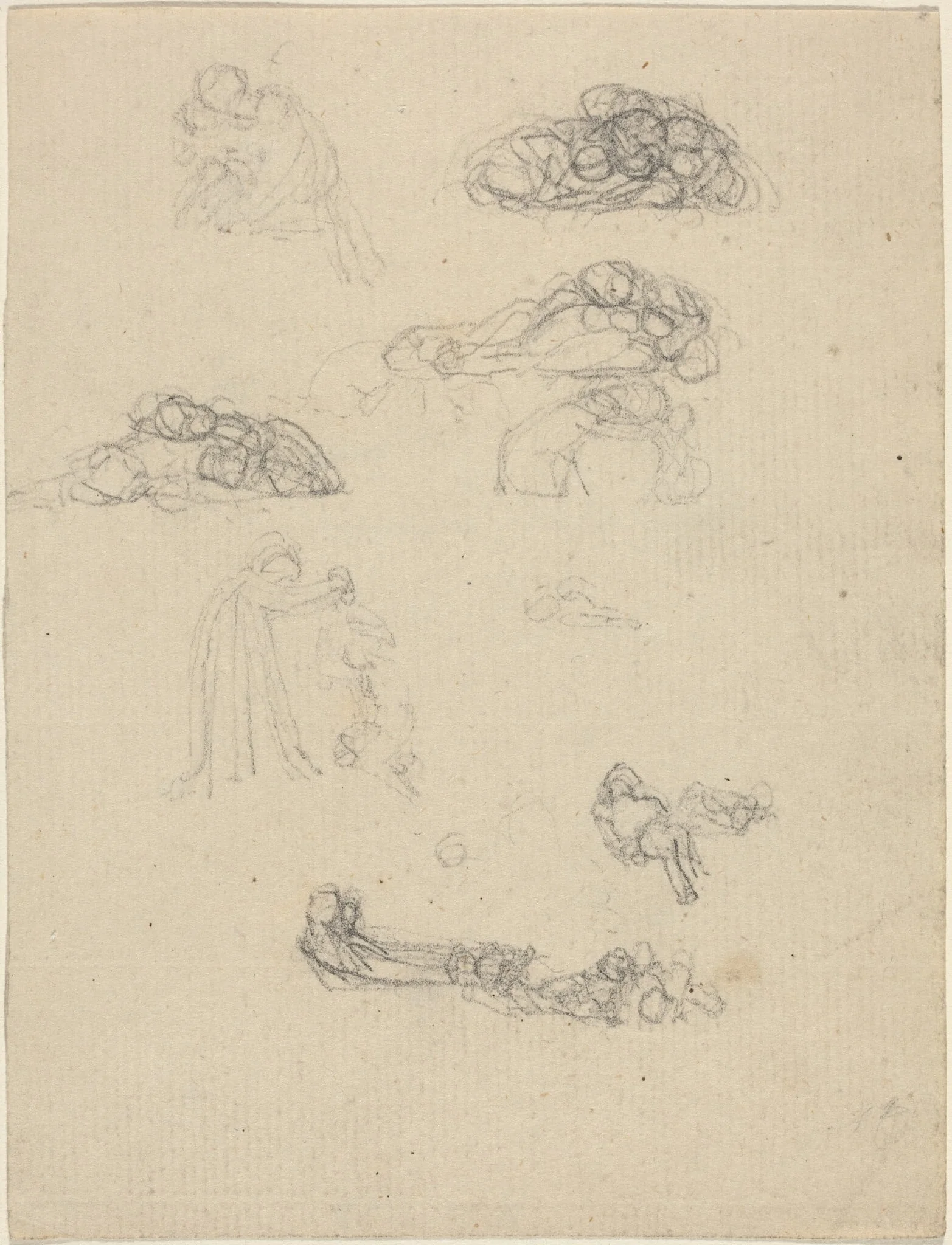 Sheet of Studies, by John Flaxman, graphite, 1790
