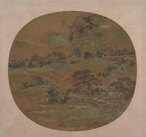 明  佚名  樓閣江帆圖  團扇|Village and Temples in Jiangnan