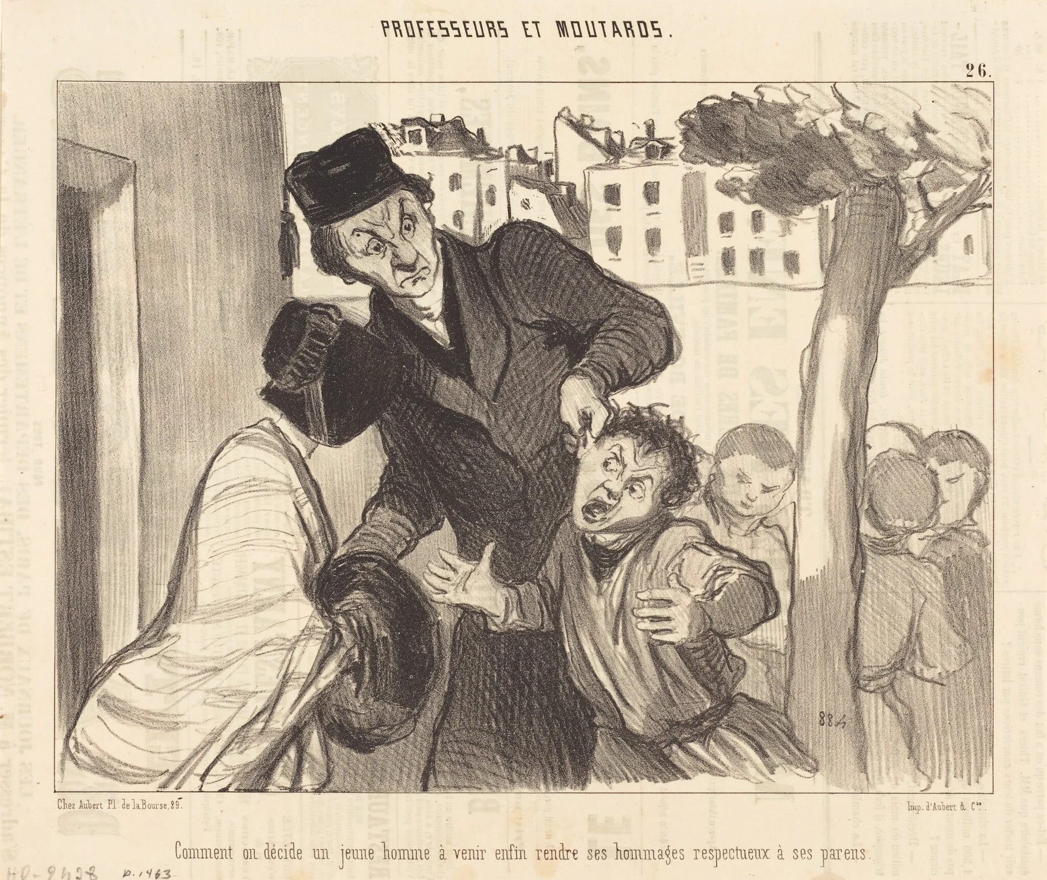 Comment on décide un jeune homme a venir..., by Honoré Daumier, ink, 1846