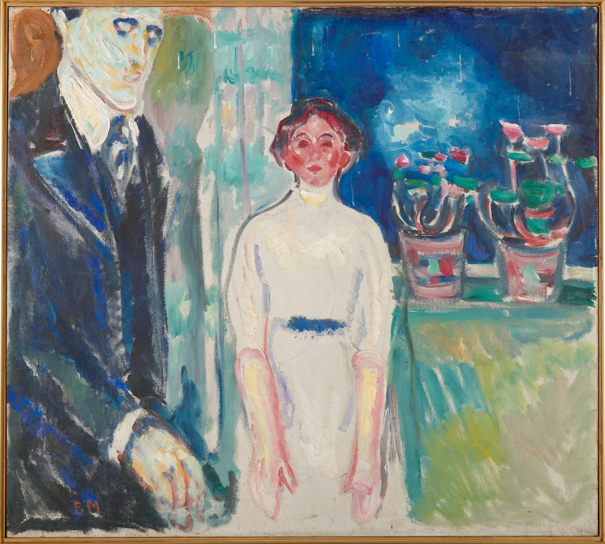 Man and Woman by the Window with Potted Plants