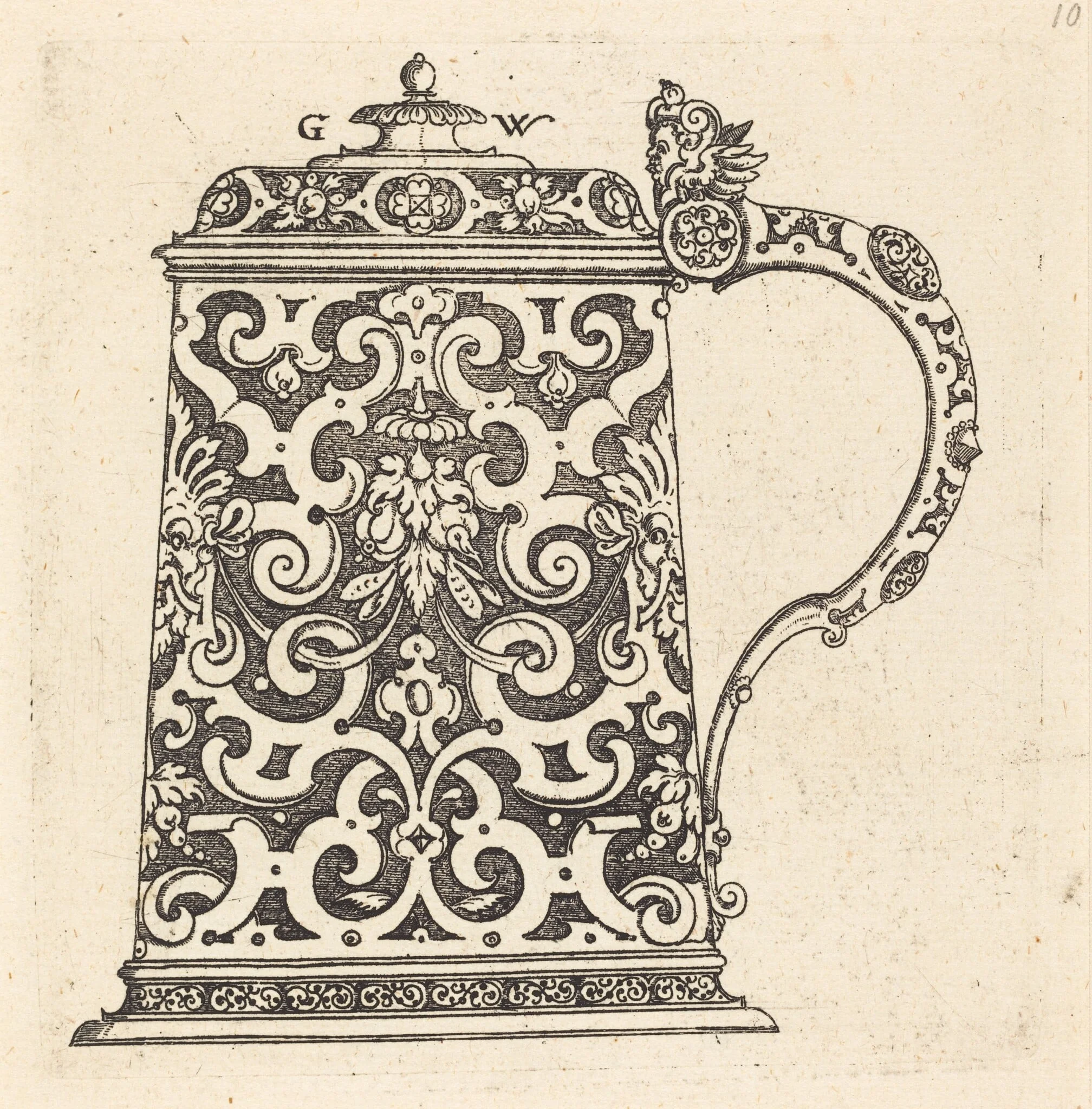 Large jug, the handle formed by a snake, by Georg Wechter I, ink, 1579