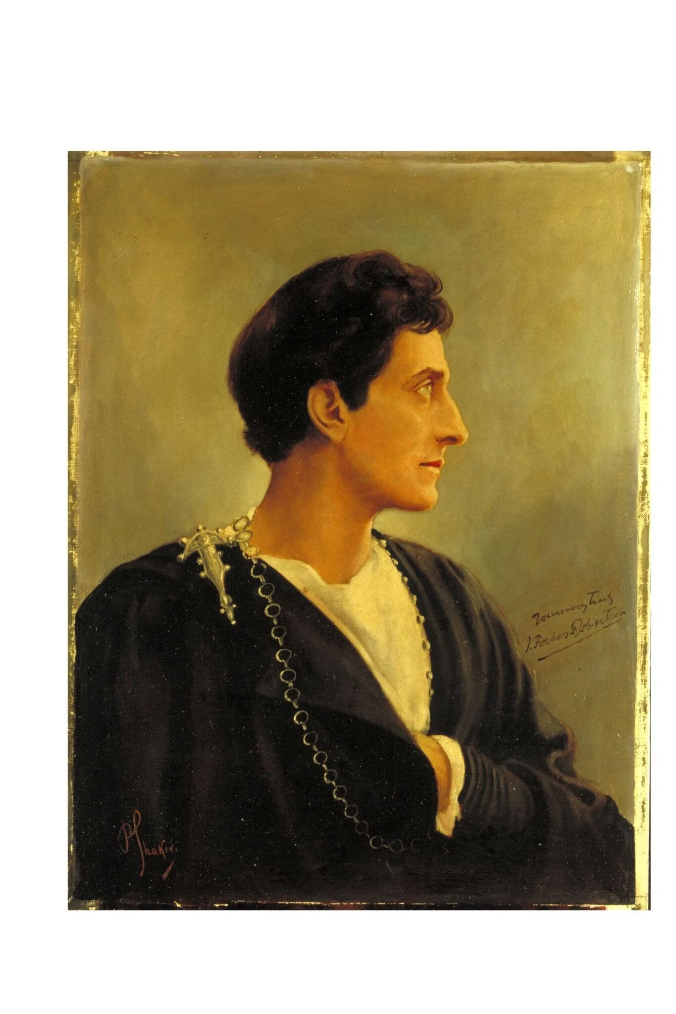 Sir Johnston Forbes-Robertson as Hamlet in <i>Hamlet</i> by William Shakespeare, by P. Shaken, paint, 1896
