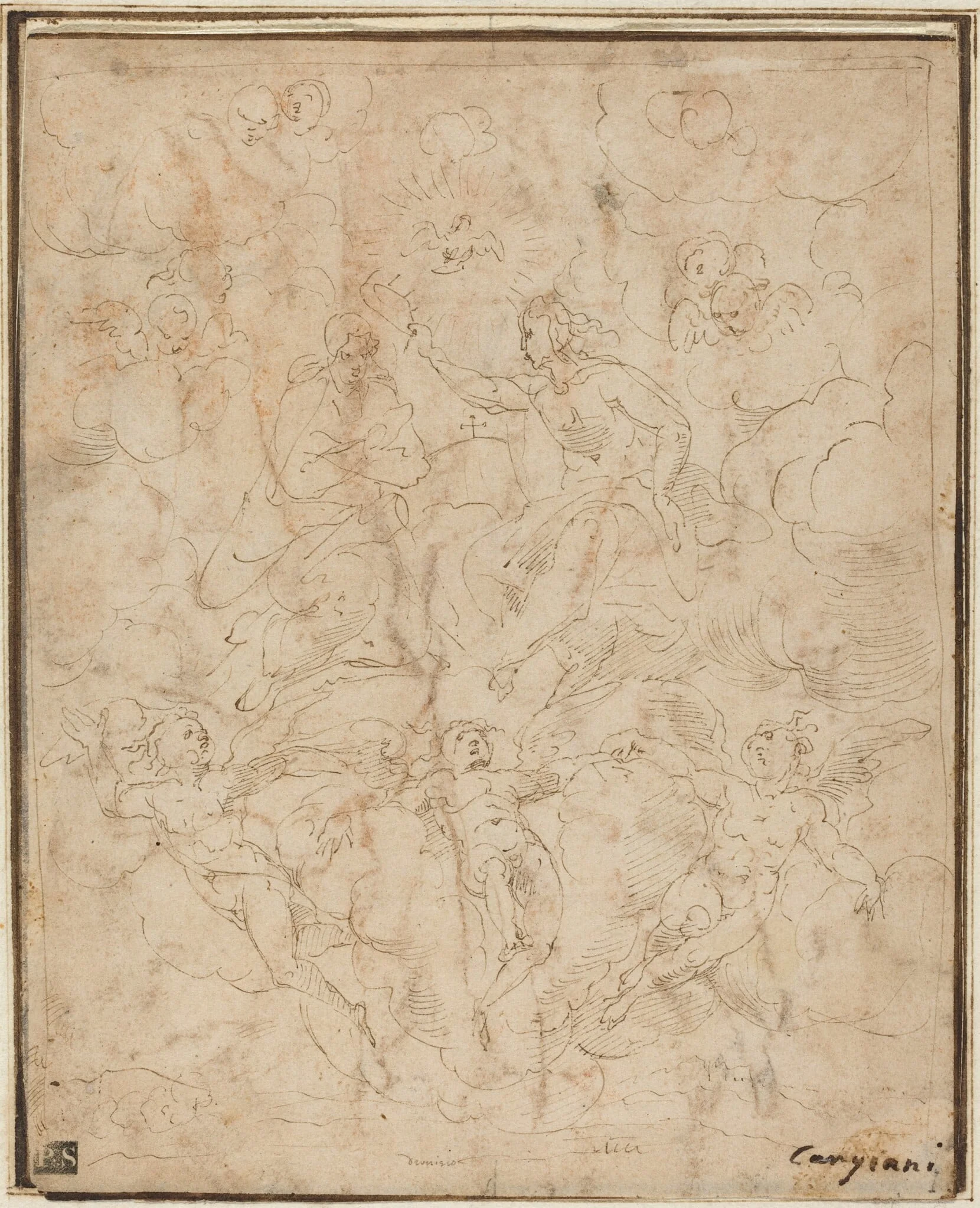 Coronation of the Virgin, by Denys Calvaert, ink, 1580