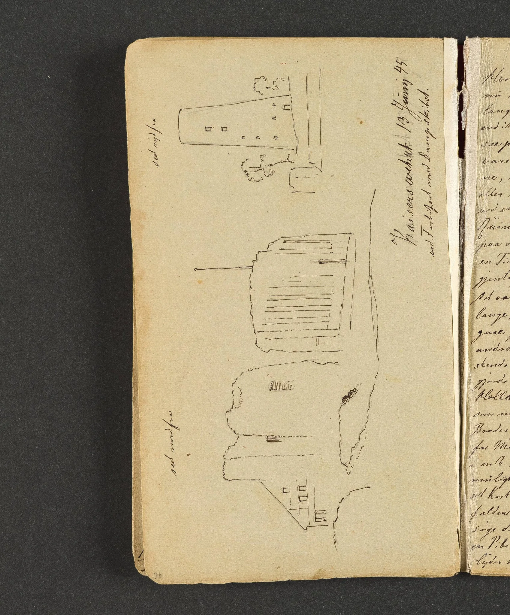 Ruiner og et tårn ved Kaiserswerth, Düsseldorff, by Unknown, unspecified, 1845