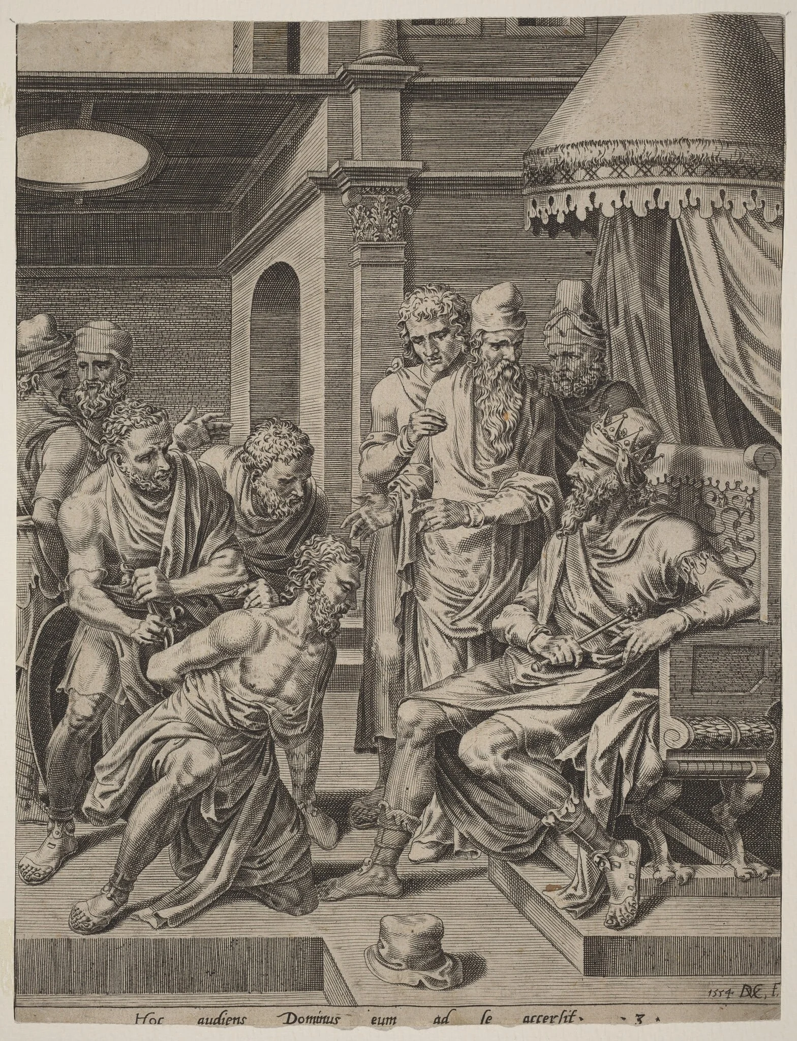 The Unmerciful Servant Brought before the King, by Dirck Volckertz Coornhert, ink, 1554