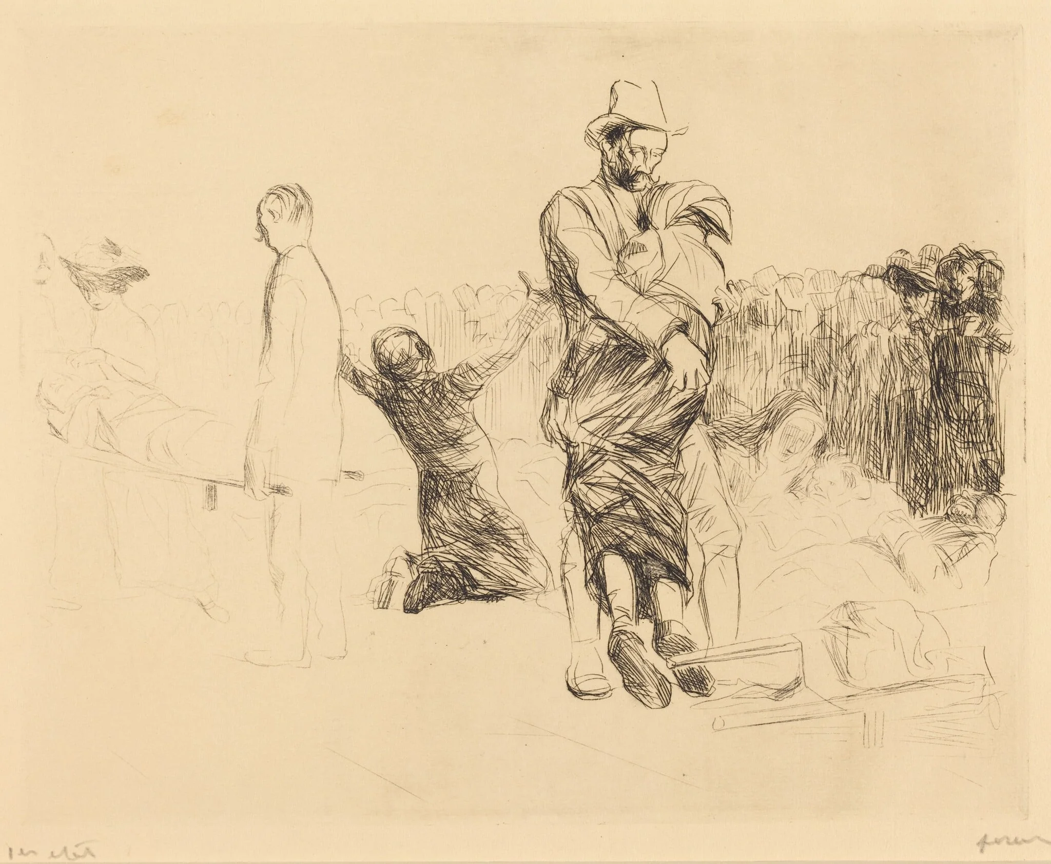 Lourdes, transport des paralysées (Lourdes, Transport of the Paralyzed), by Jean-Louis Forain, ink, 1912