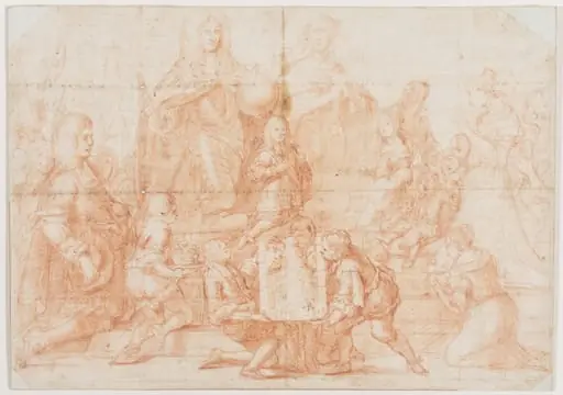 The Elector of Bavaria, Prince Ferdinand Maria, with his family, and a model of the Theatiner Church at Munich