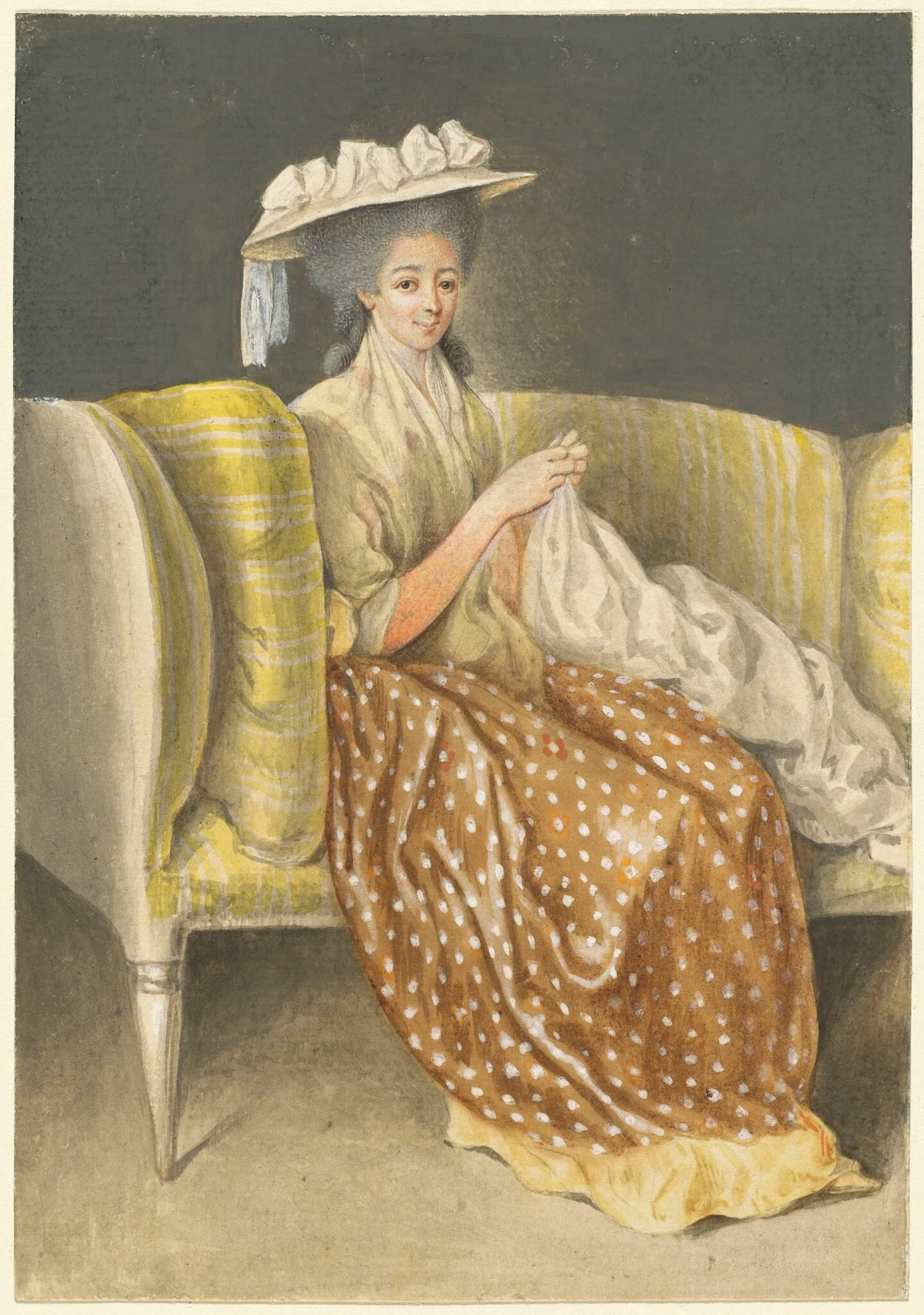 Portrait of a Lady Sewing, by Daniel Nikolaus Chodowiecki, gouache, 1764