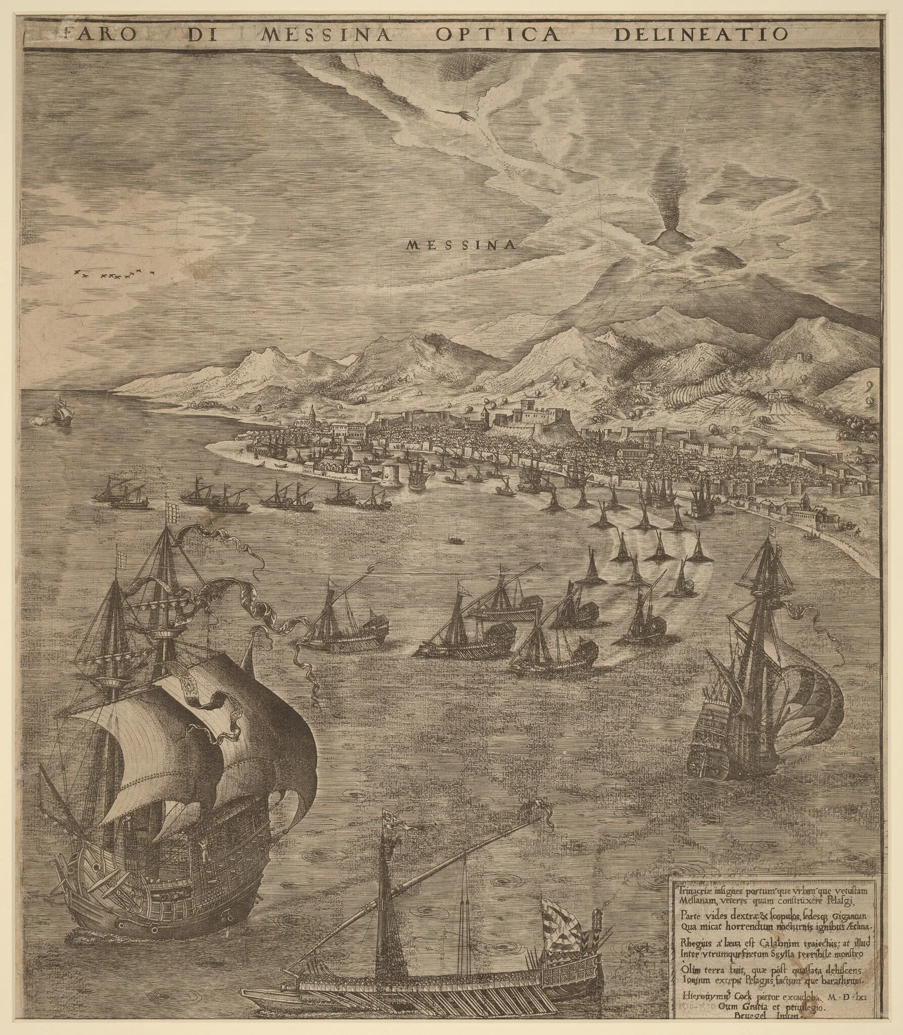 Naval Battle in the Straits of Messina, by Frans Huys, ink, 1561