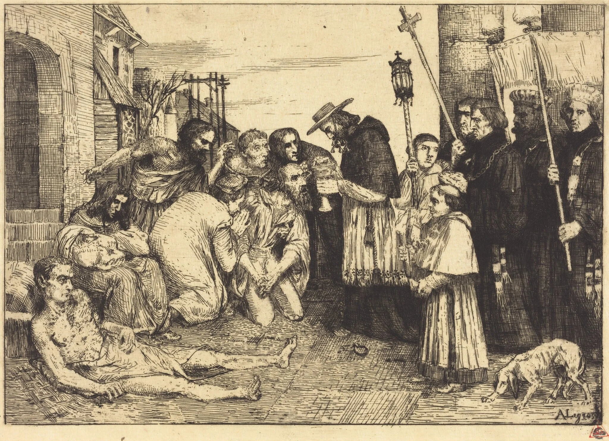 Plague Victims of Rome (Les pestiferes de Rome), by Alphonse Legros, ink, 1874
