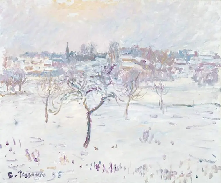 Snowy landscape at Eragny with an apple tree