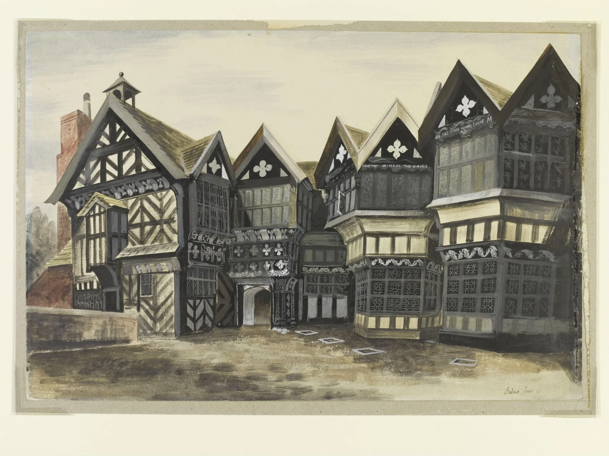 Moreton Old (or Little) Hall, (The Front), by Barbara Jones, watercolor, 1943