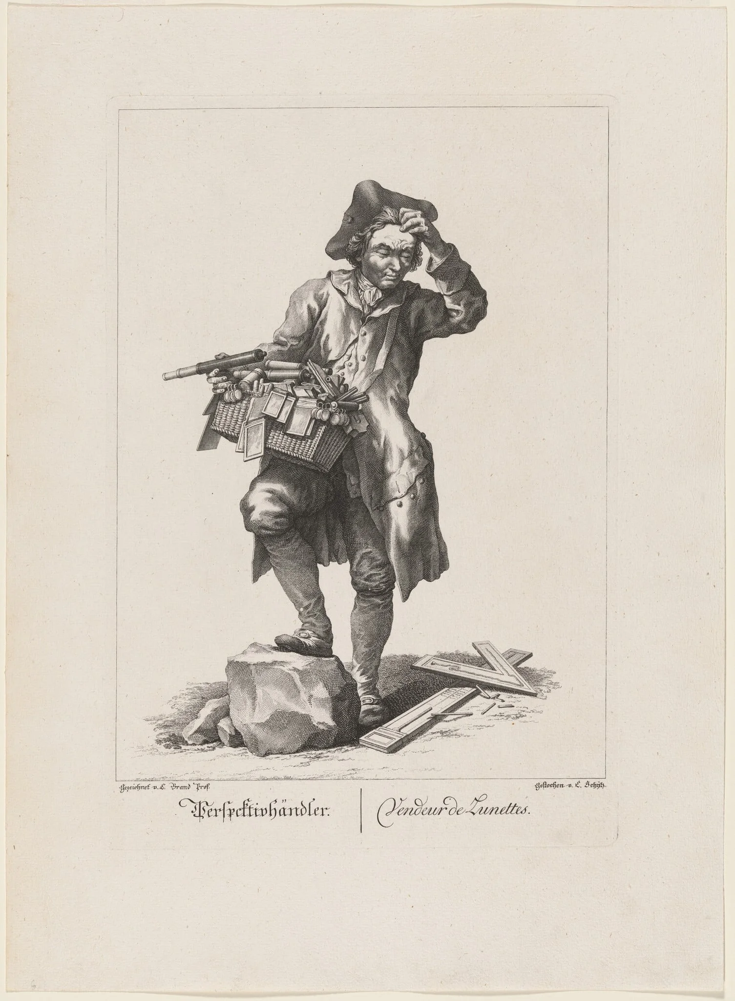 Perspektivhändler (Telescope Seller), by Carl Schütz, ink, 1775