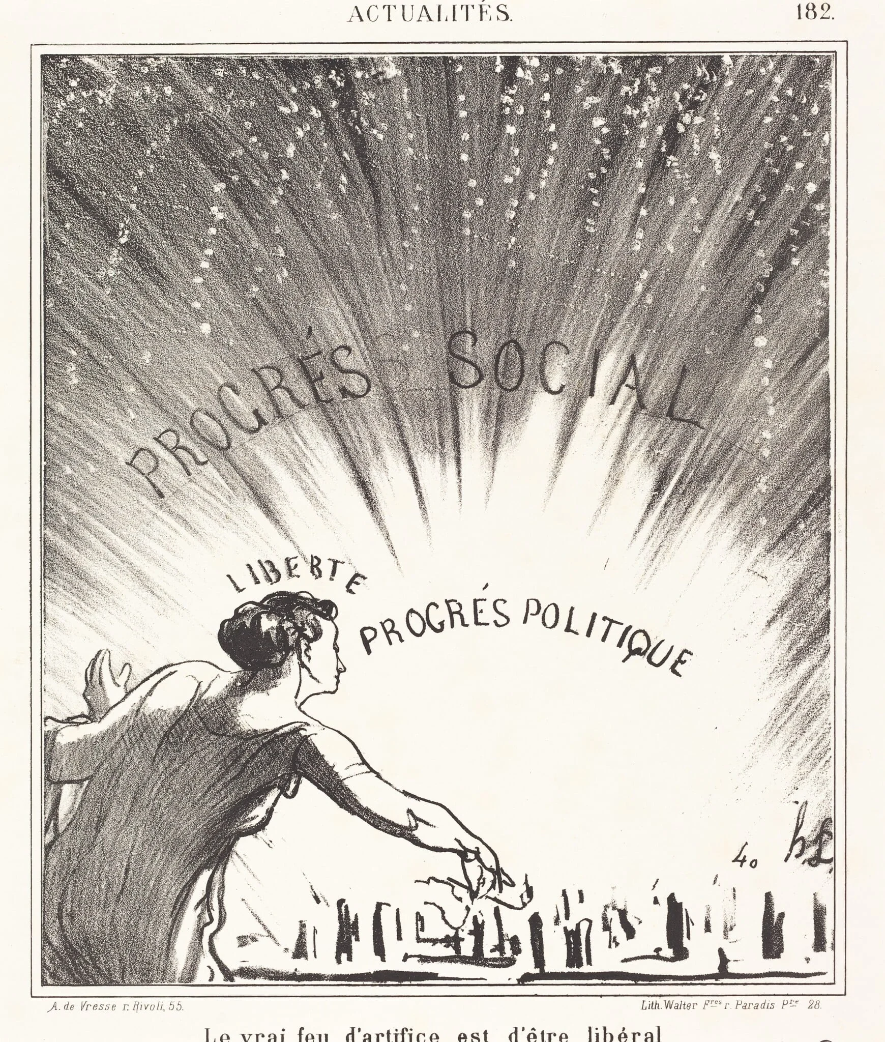 Le vrai feu d'artifice est d'être libéral, by Honoré Daumier, ink, 1869