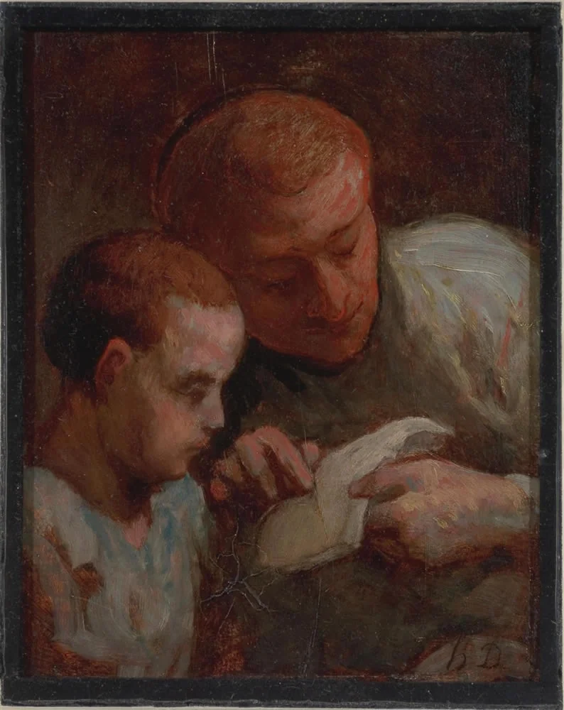 La leçon de lecture, by Honoré Daumier, oil, 1857