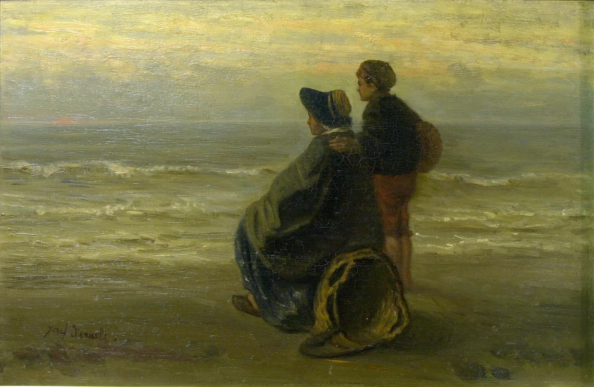 Mother and Child on a Seashore, by Jozef Israëls, oil, 1890