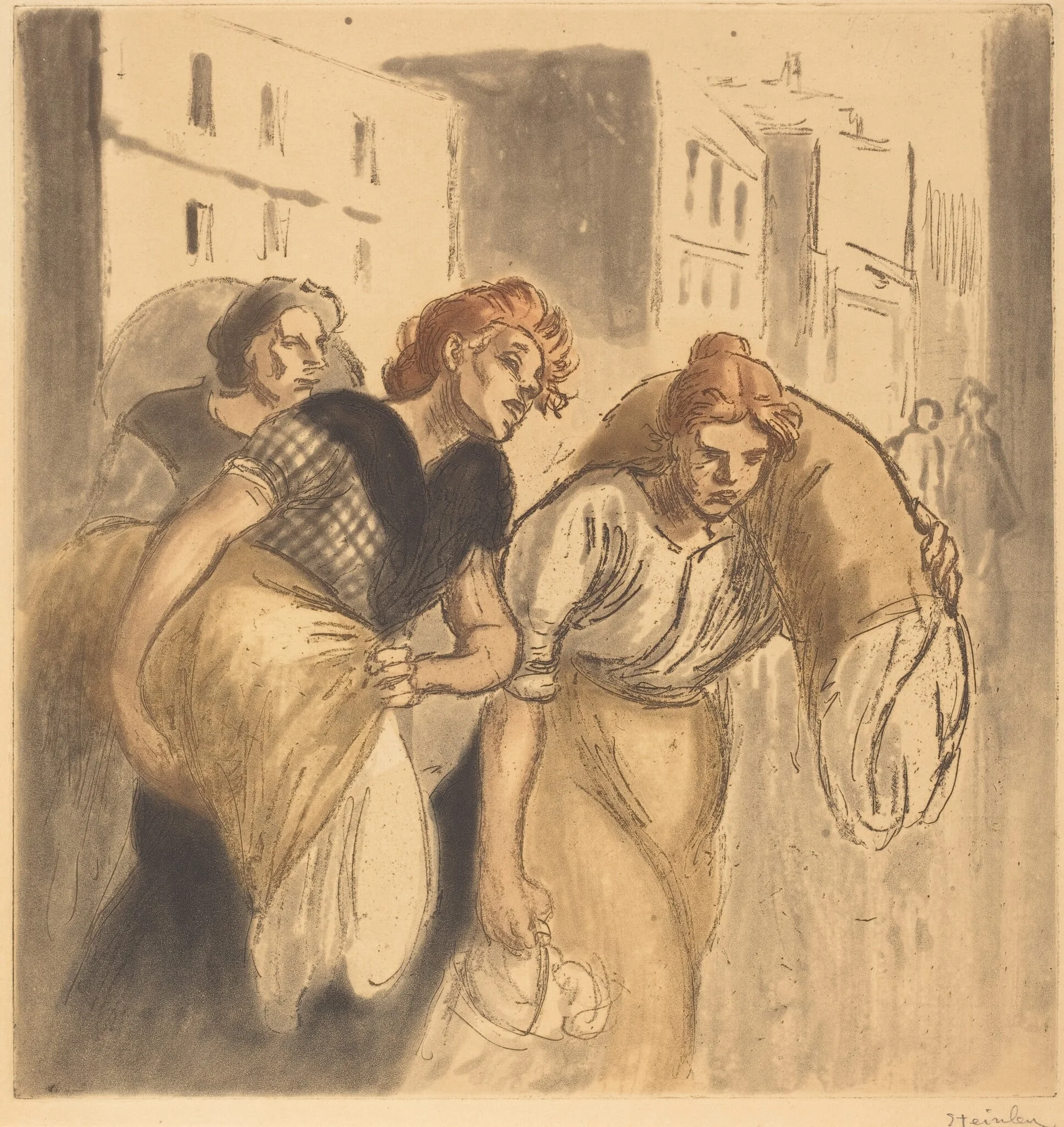 Return from the Wash House (Retour de lavoir), by Théophile Alexandre Steinlen, ink, 1912