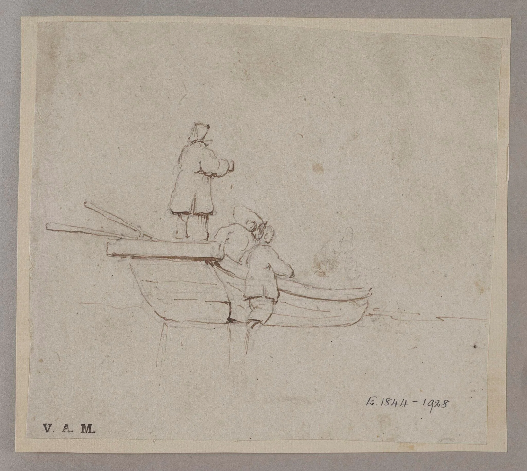 Three Chinese figures with a small boat, by Unknown, 1850
