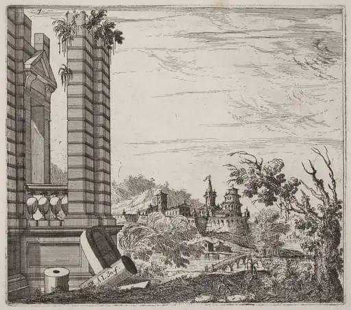 Fantastic River Landscape with Ruins and a Castle