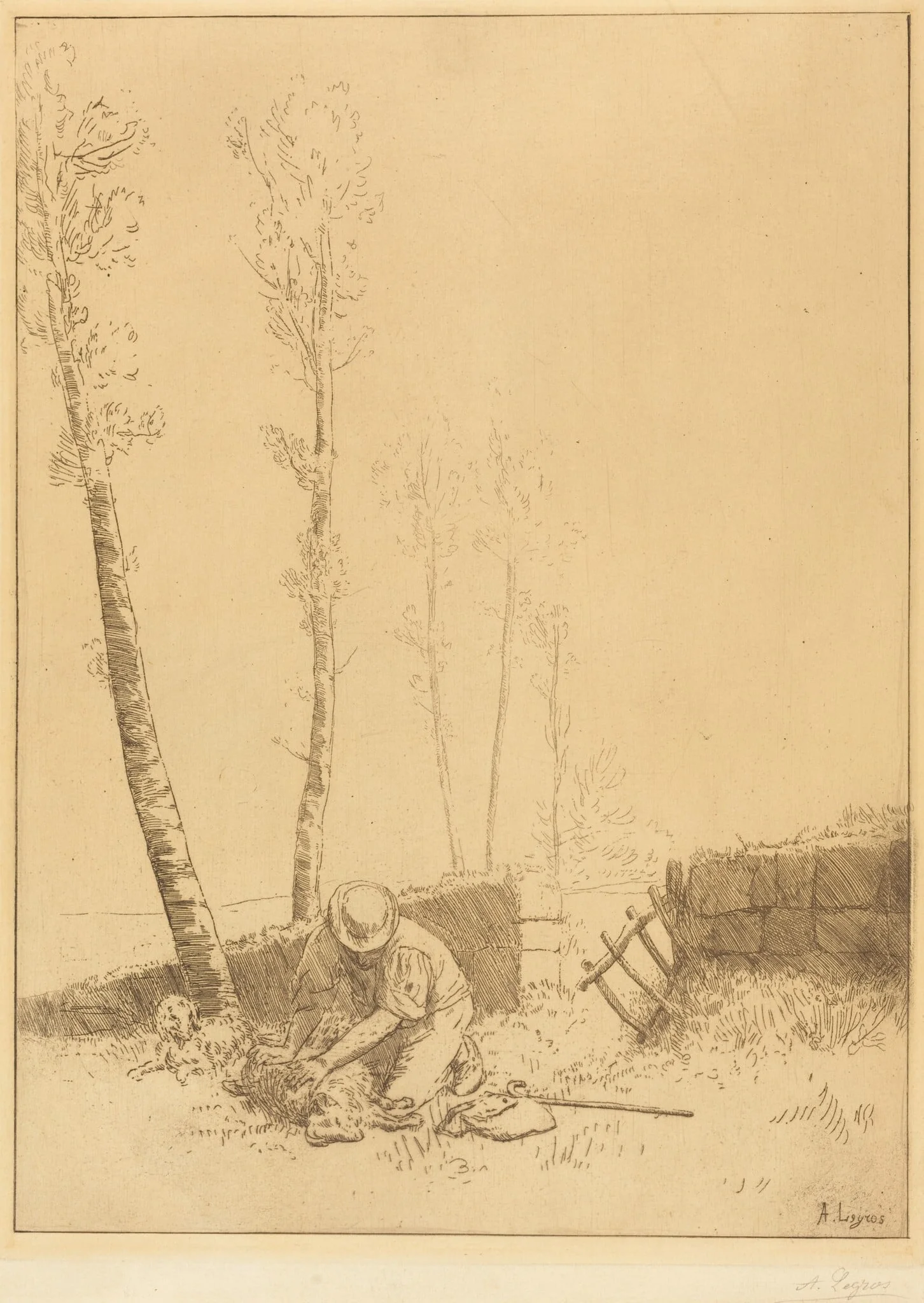Finding the Sheep (Le mouton retrouve), by Alphonse Legros, ink, 1874