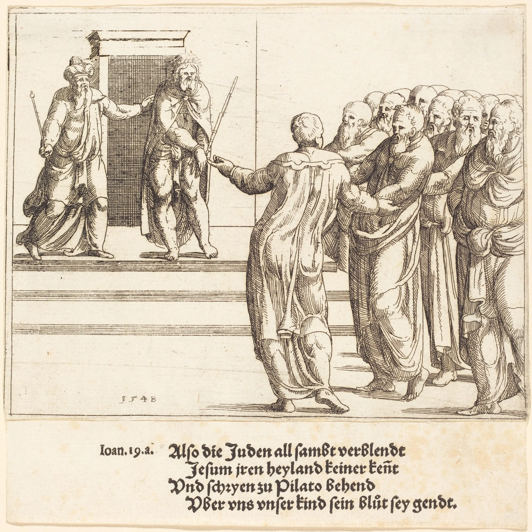 Ecce Homo, and the Jews Deny Christ, by Augustin Hirschvogel, ink, 1548
