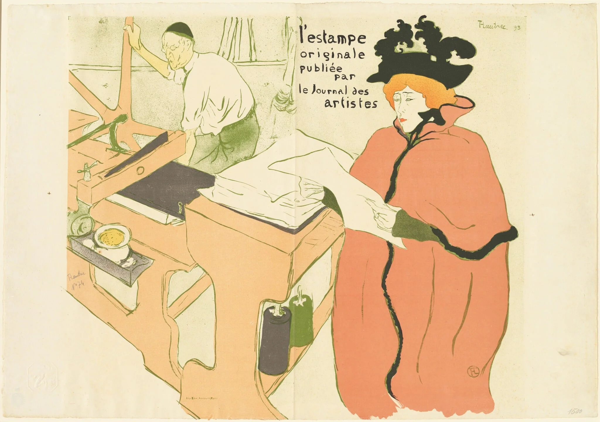 Cover for "L'estampe originale" (Couverture de "L'estampe originale"), by Henri de Toulouse-Lautrec, ink, 1893
