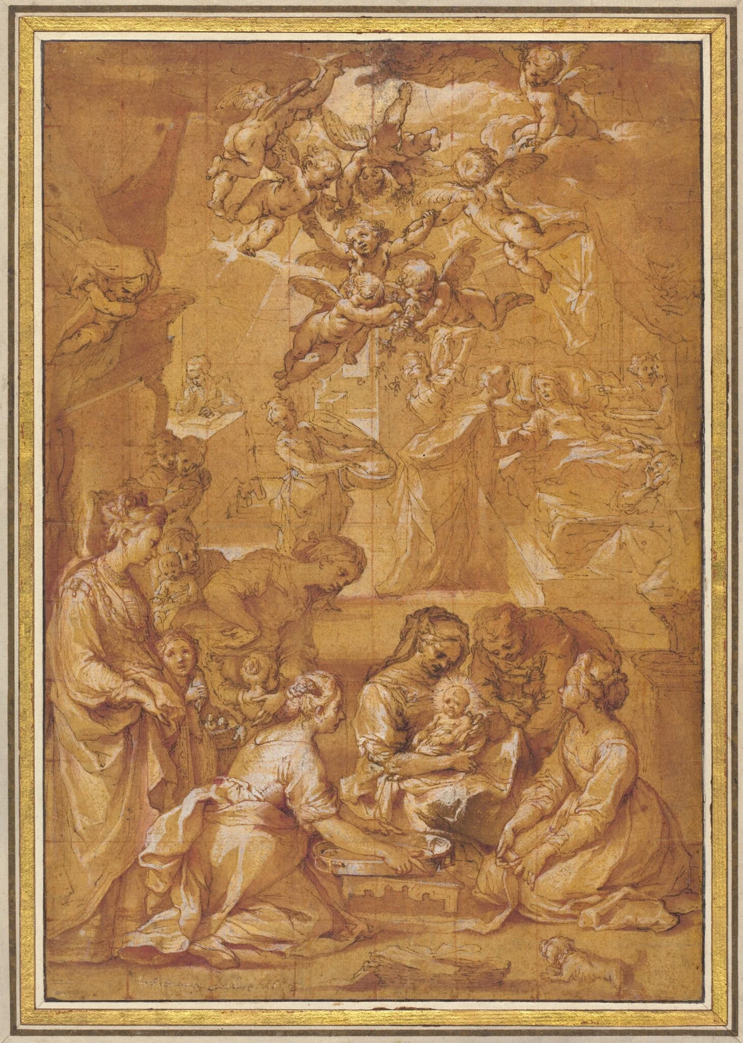 The Birth of the Virgin, by Ventura Salimbeni, ink, 1608