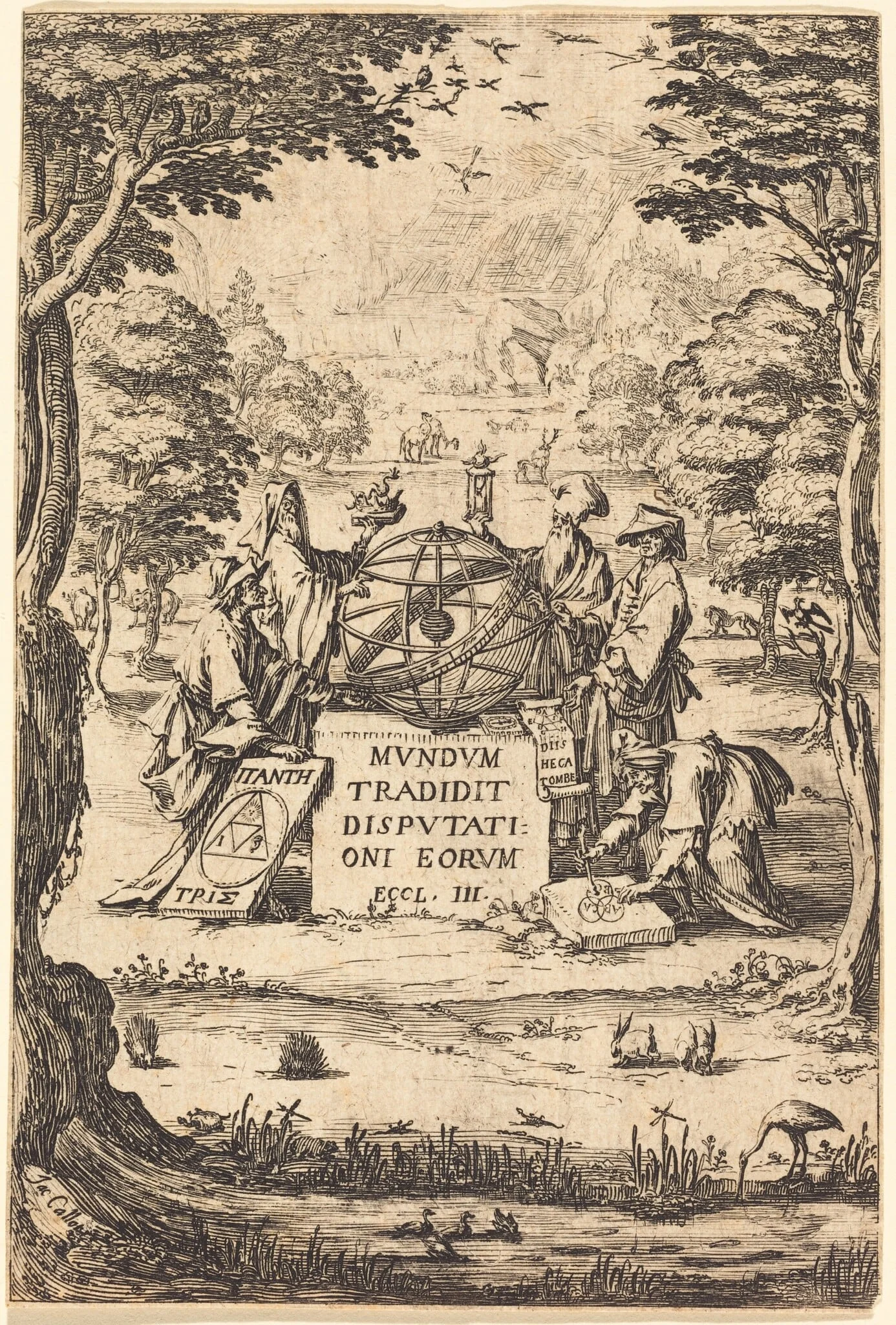 Frontispiece for the Sacred Cosmologia (Title with Astrologers), by Jacques Callot, ink, 1630
