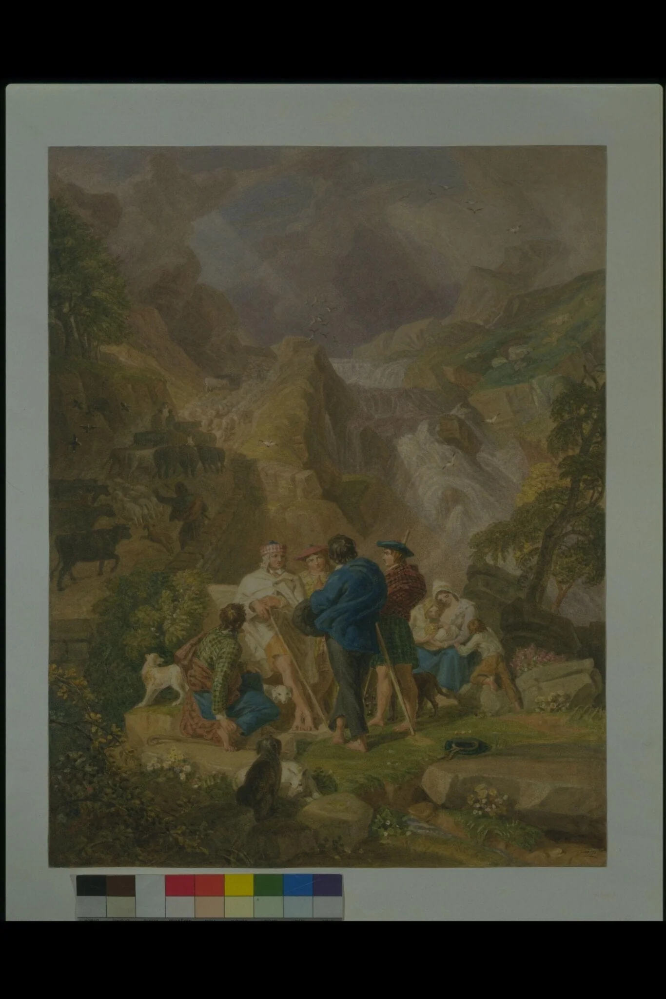 Highland drovers, near Inverary, by Cristall, watercolor, 1790