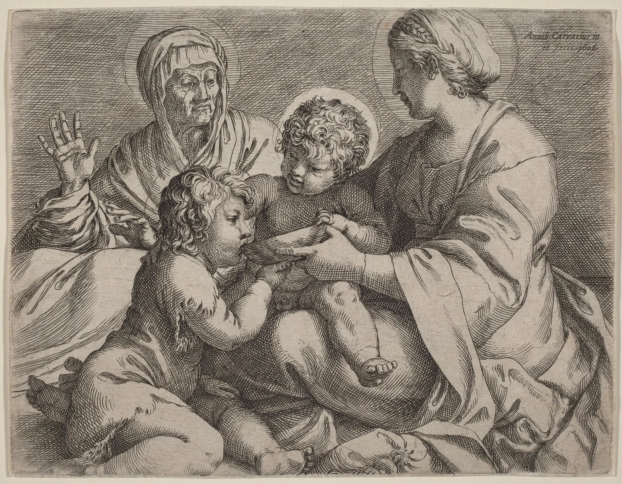 Madonna and Child with Saints Elizabeth and John the Baptist (La Madonna della Scodella), by Annibale Carracci, ink, 1606