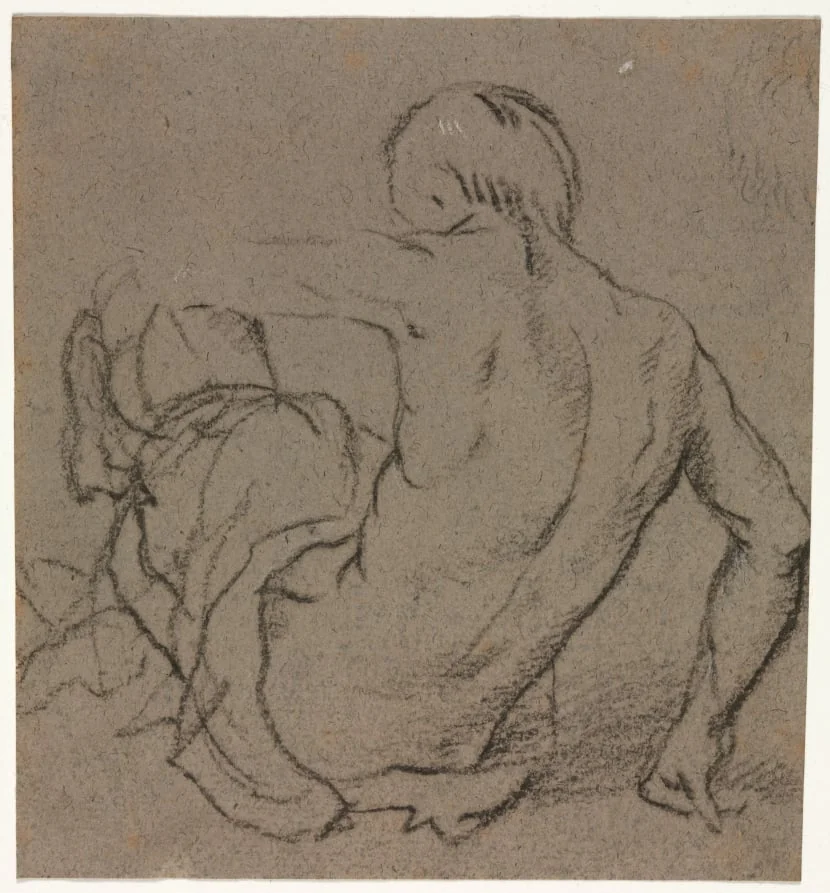 Man Seated on the Ground, Seen from Behind (recto), by Unknown, 1504