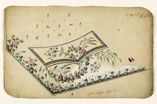 Composition avec guirlandes et branches de fleurs, bordures de fleurs et d'épis, projets de broderies de gilet, XVIIIème siècle