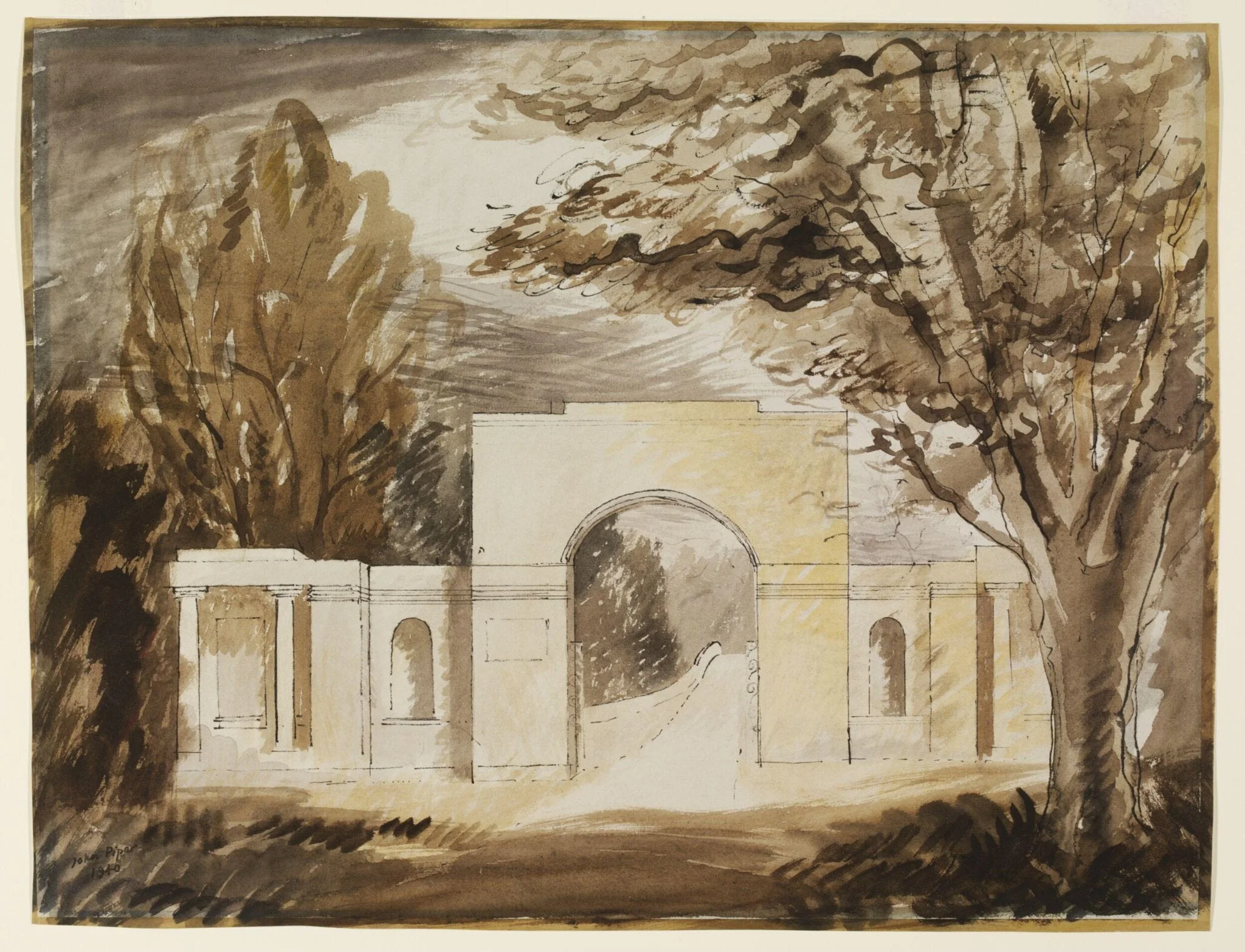 Entrance screen, Tyringham, by John Egerton Christmas Piper, watercolor, 1940