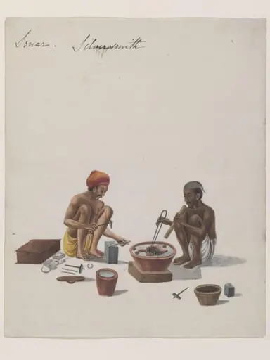 A silversmith with an assistant