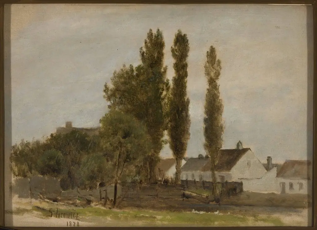 Landscape with trees and houses