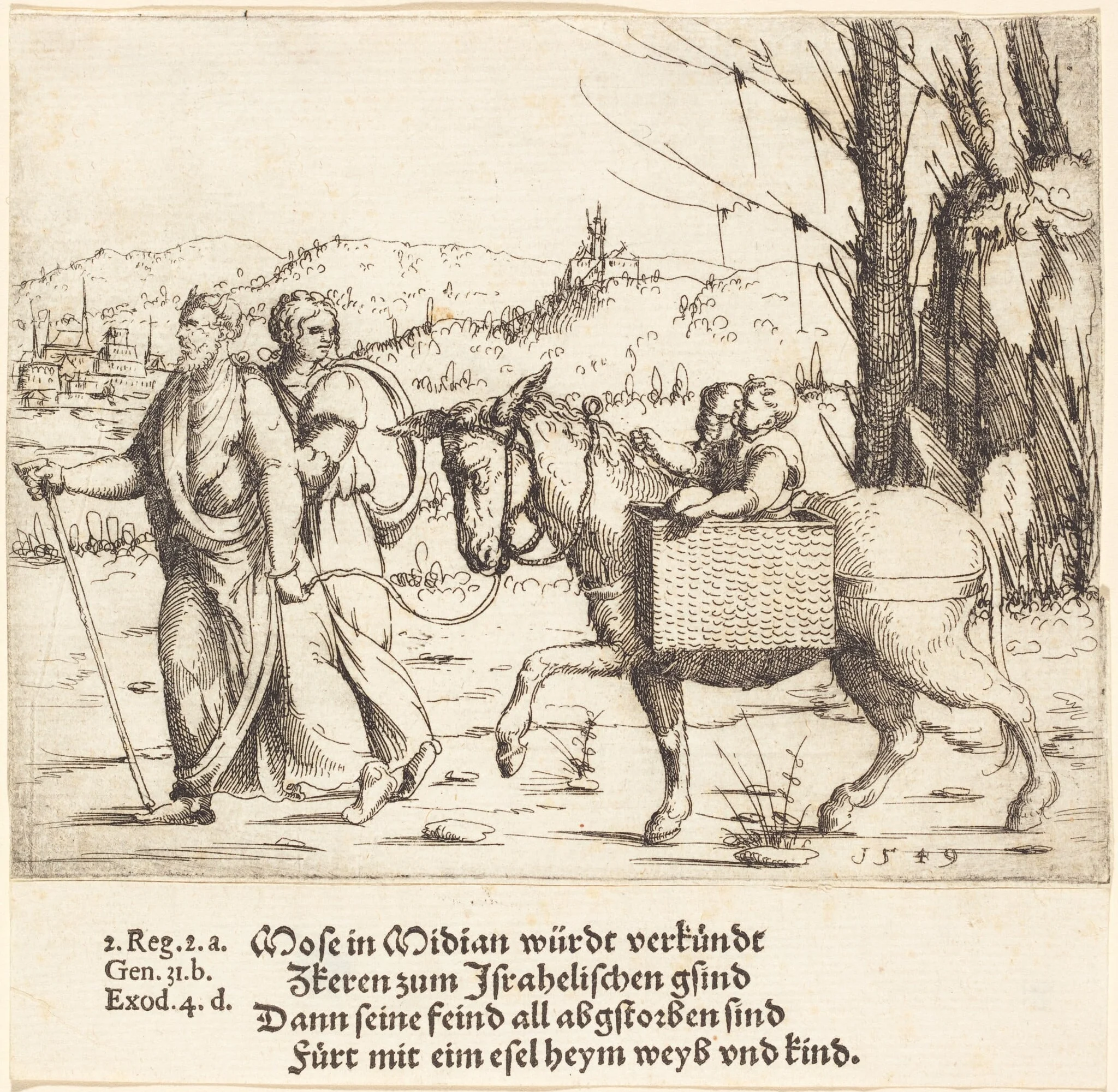 Moses Returns to Egypt from Midian, by Augustin Hirschvogel, ink, 1549