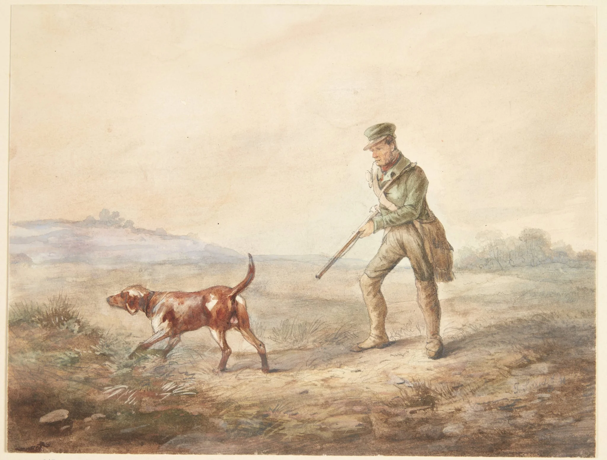Landskab med en jæger og hans hund
