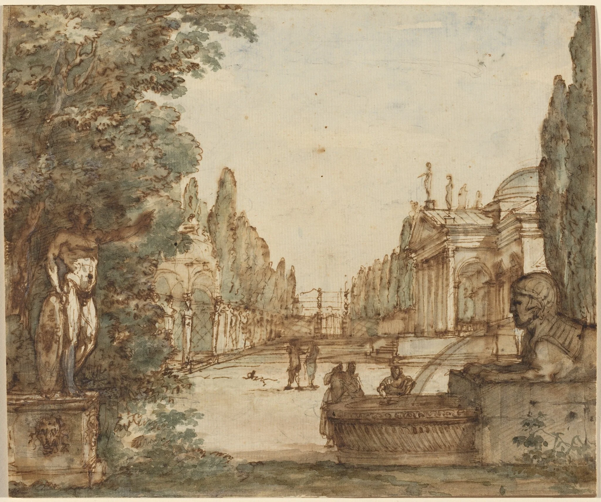 Capriccio with a Palladian Villa, by Mauro Antonio Tesi, ink, 1760