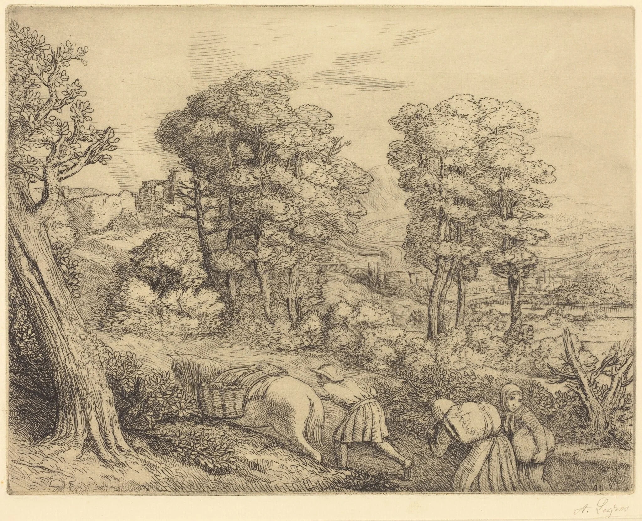 Return to the Farm (Le retour a la ferme), by Alphonse Legros, ink, 1874
