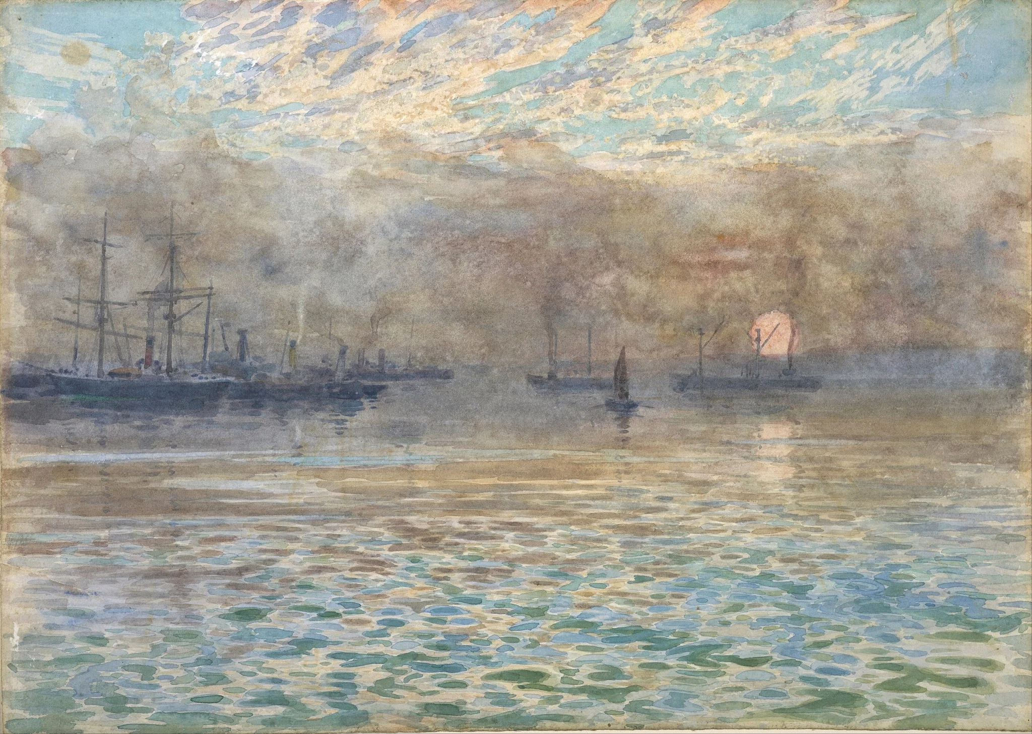 Winter morning, Wellington Harbour, by James Nairn, watercolor, 1900