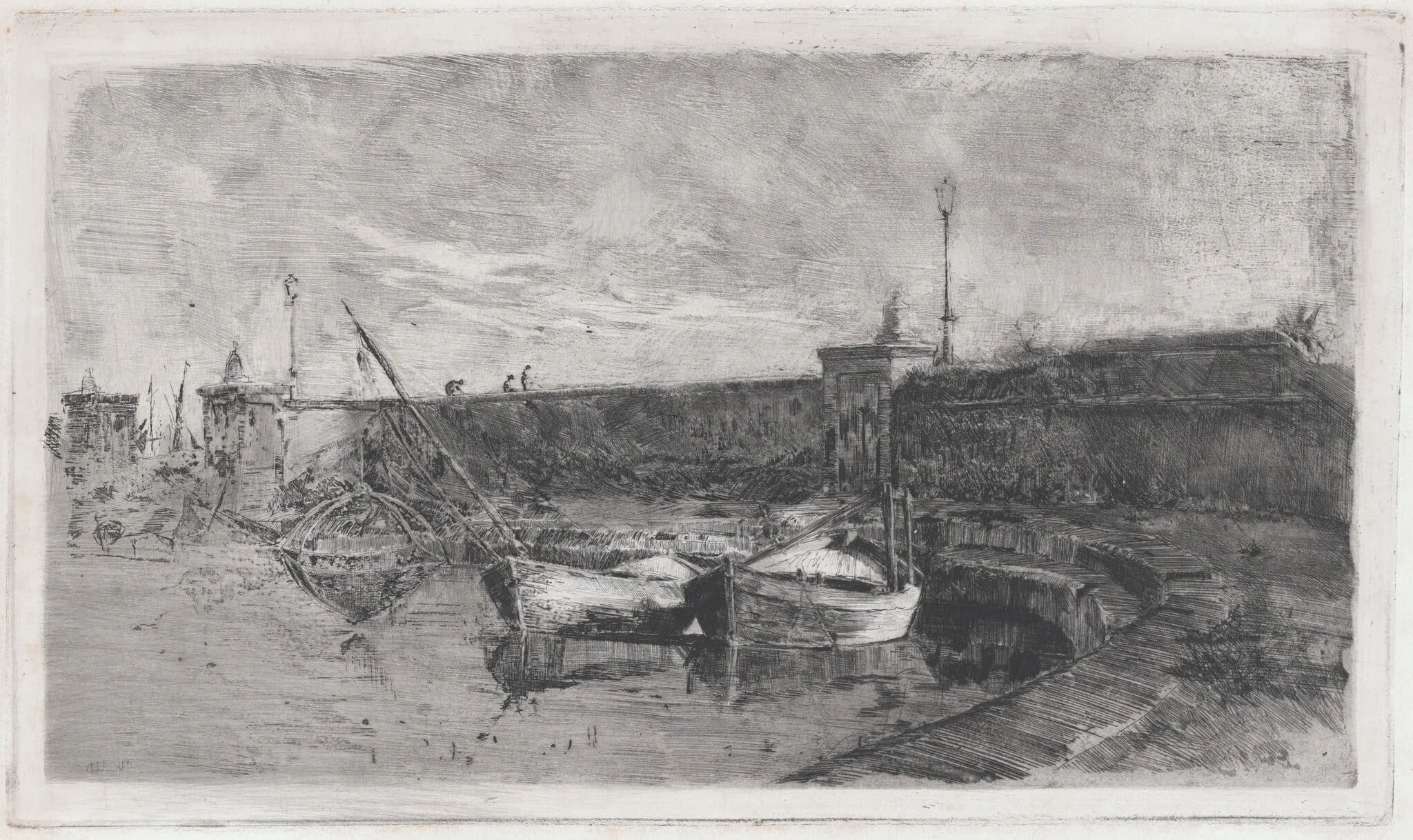 The Harbor at Viareggio [La Darsena], by Uberto dell'Orto, ink, 1874