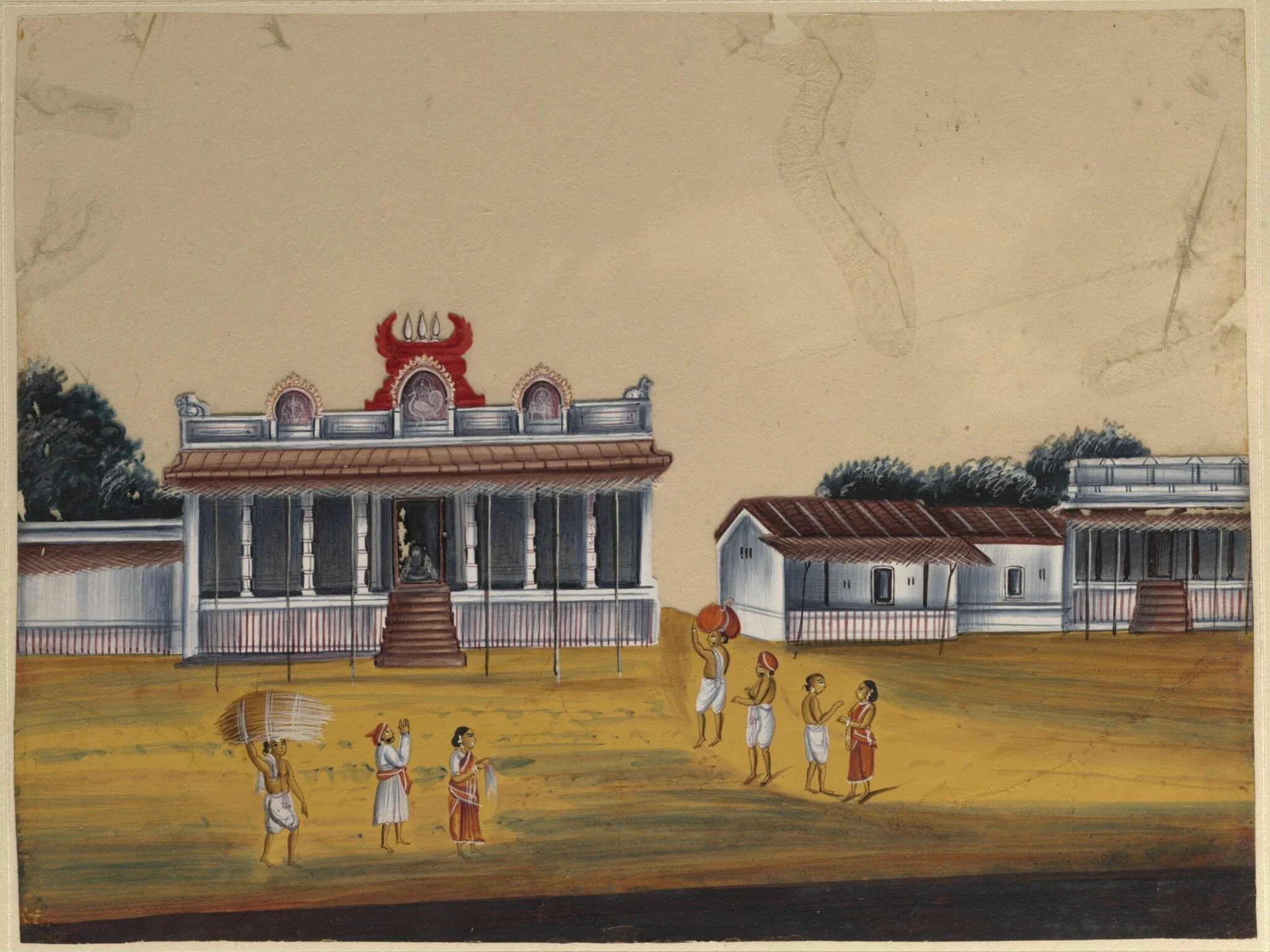One of eight paintings of unidentified Hindu temples in South India, by Unknown, paint, 1860