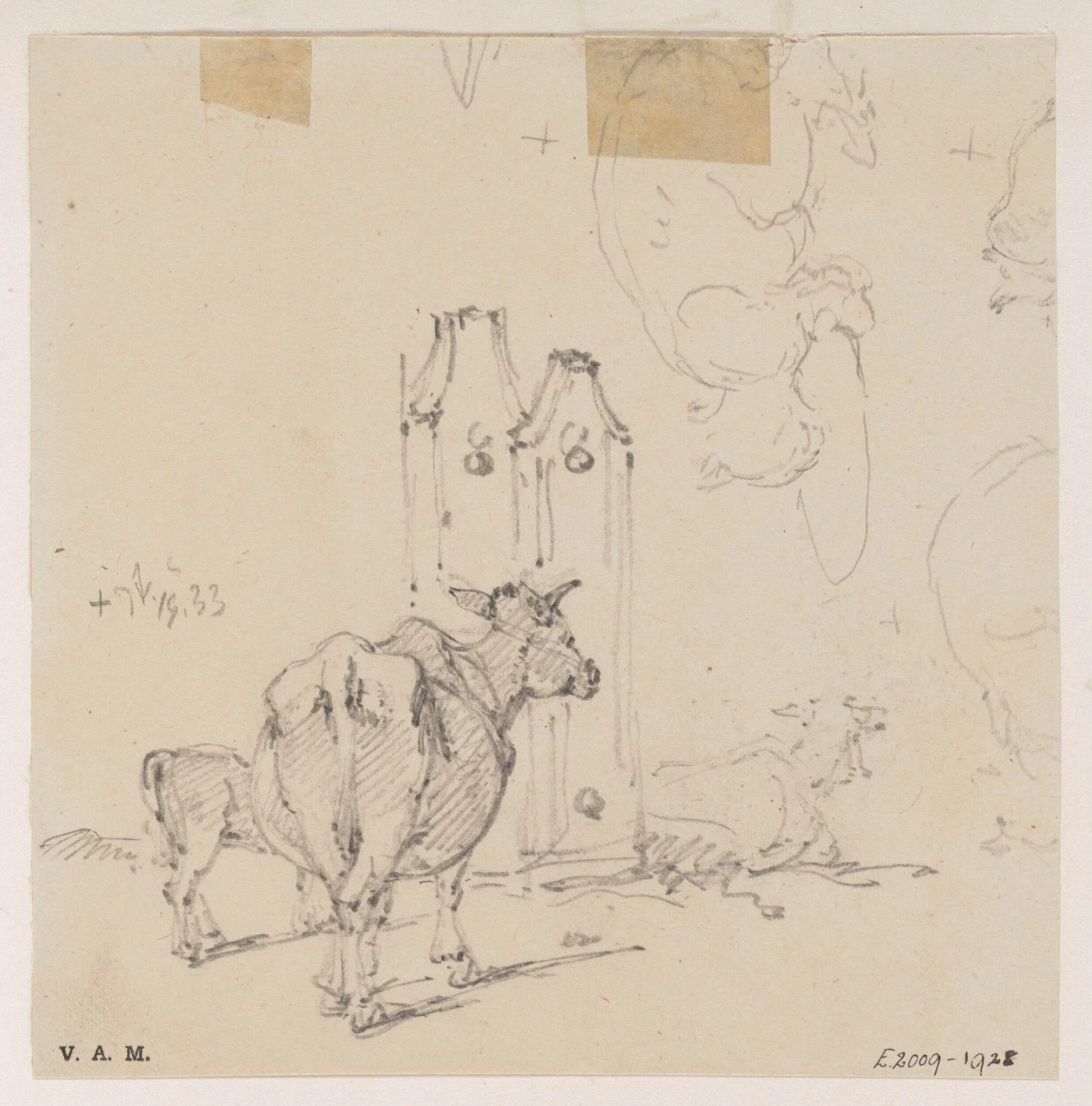 A cow and calf, with other sketches, by George Chinnery, 10