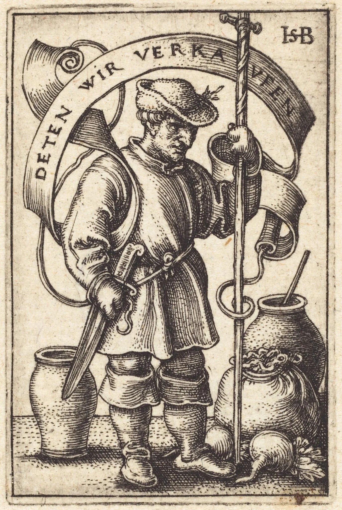 Peasant at Market, by Sebald Beham, ink, 1542