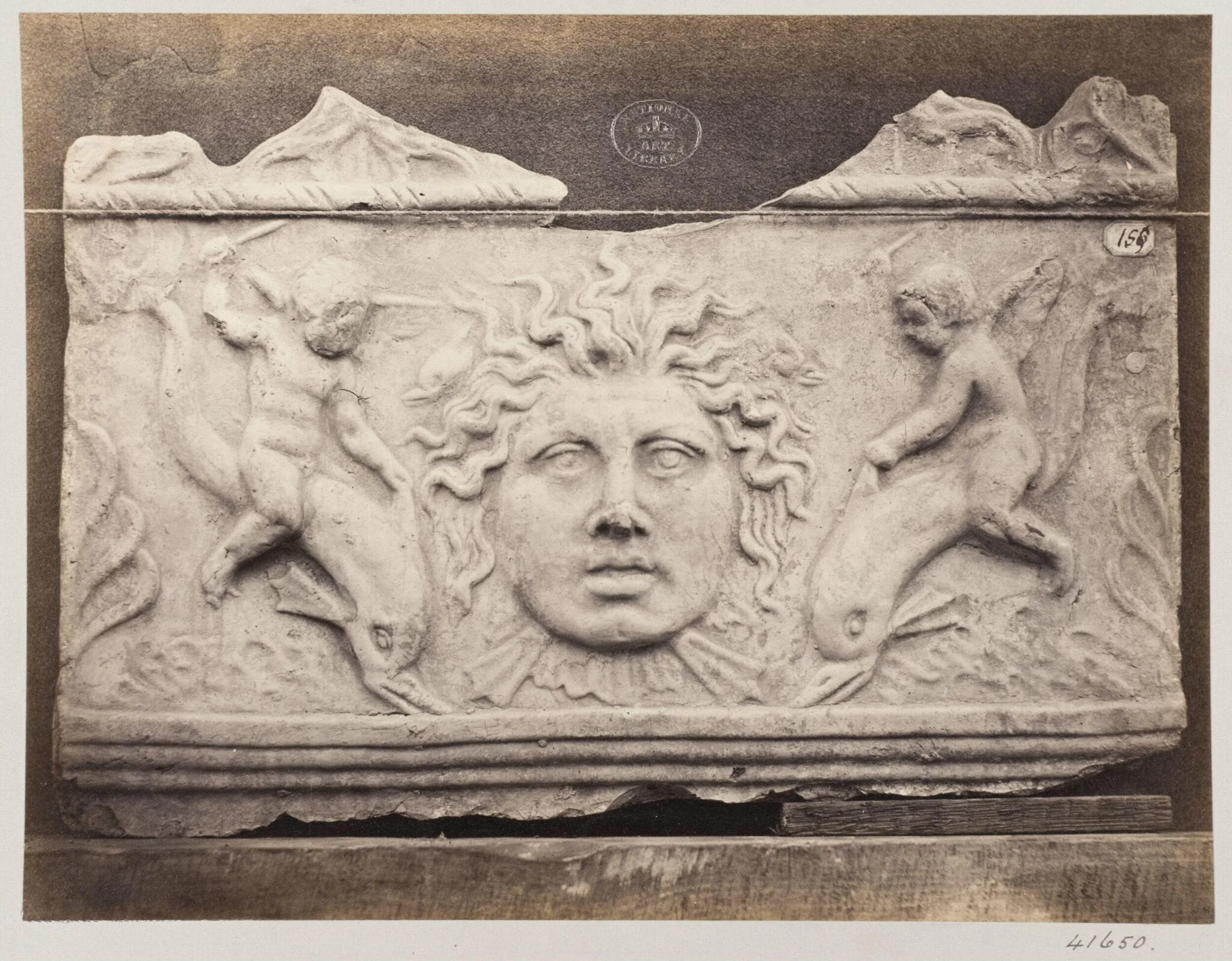 Bas-relief of two sea genies in terra cotta, by Louise Laffon, photographic, 1864