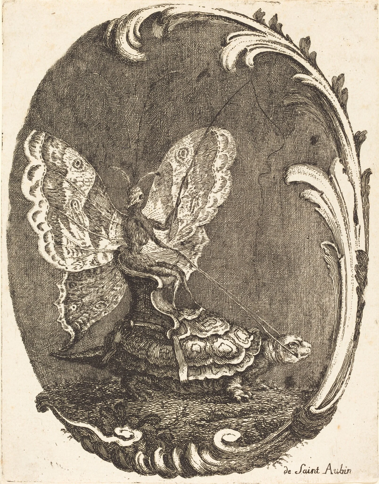 Le Papillon et la Tortue (The Butterfly and the Turtle), by Charles Germain de Saint-Aubin, ink, 1756
