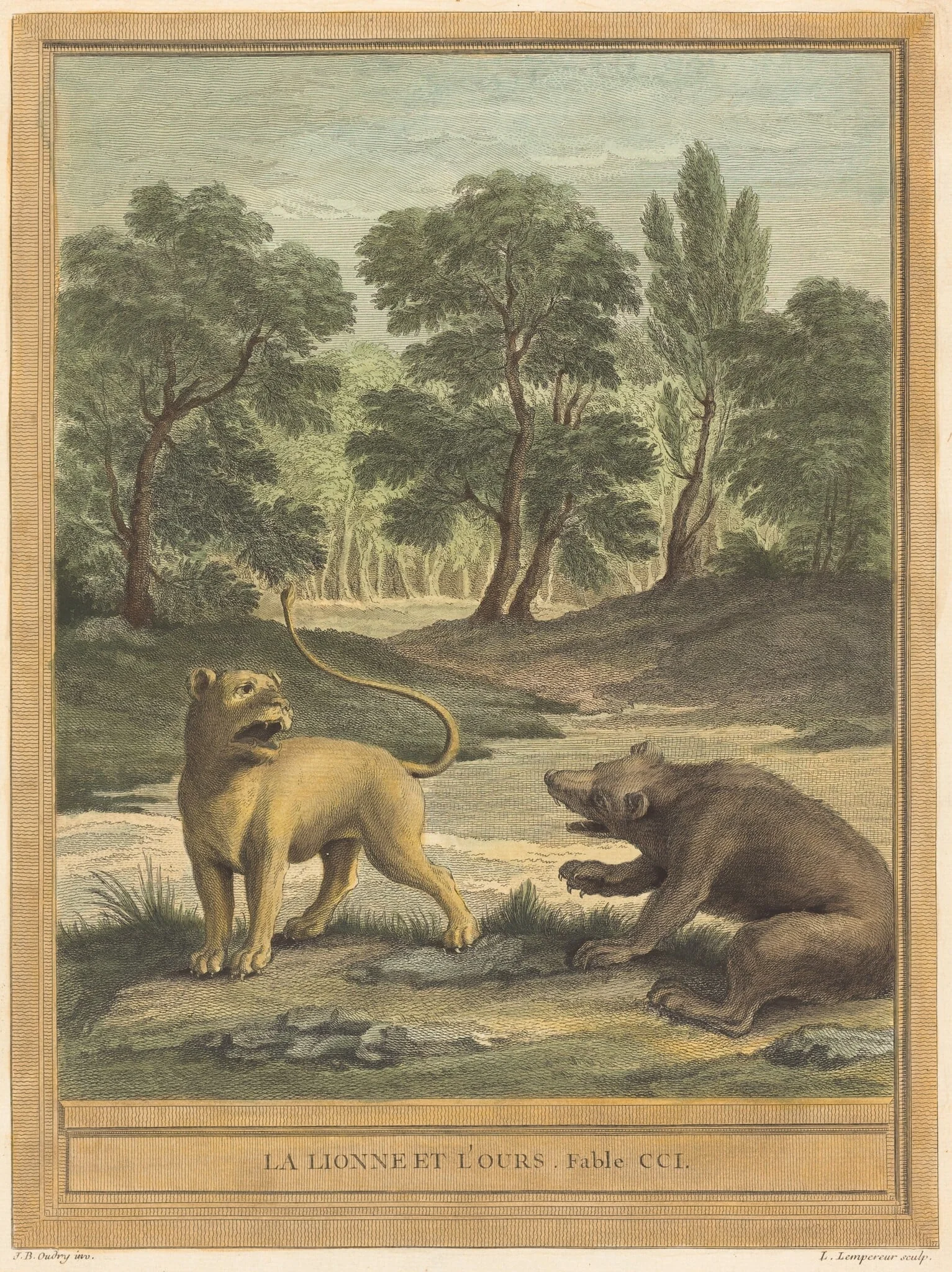 La lionne et l'ours (The Lion and the Bear), by Louis-Simon Lempereur, ink, 1759